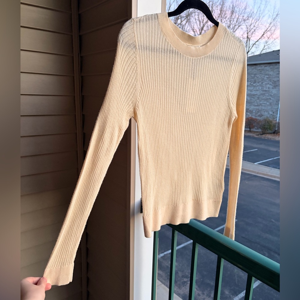 🆕🌾Treasure & Bond Ribbed Sweater XS Cream Stretch Soft Knit Top Minimalist $59 - Picture 4 of 13